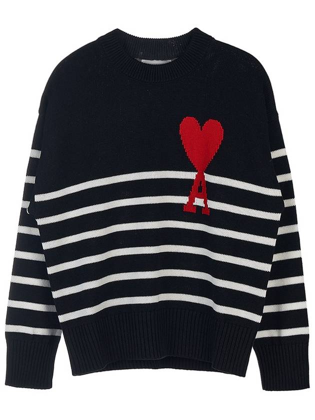 Big Heart Logo Striped Knit Top Black - AMI - BALAAN 11