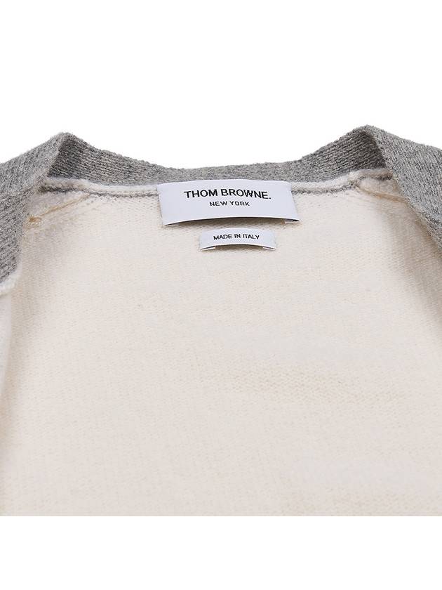 V-Neck 4-Bar Wool Cardigan White - THOM BROWNE - BALAAN 8