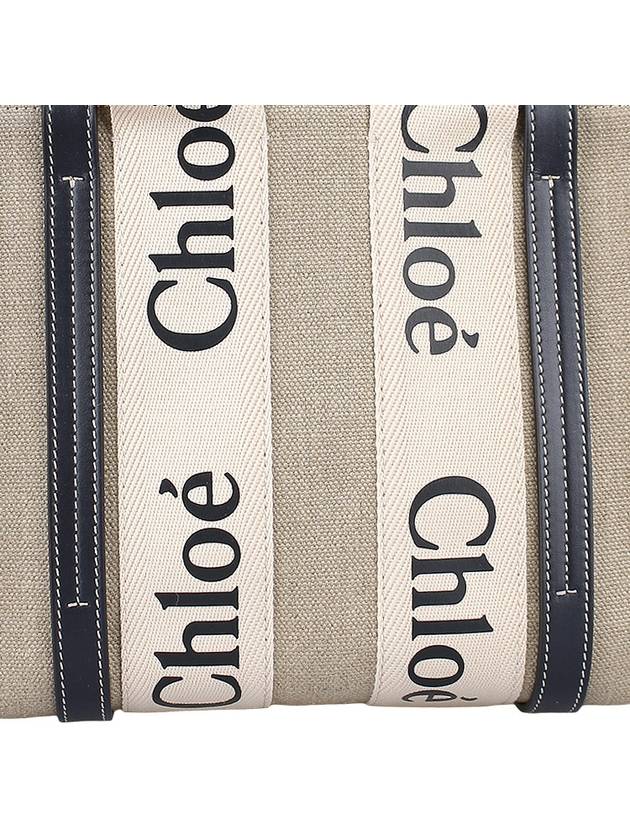 Woody Small Canvas Tote Bag Navy Beige - CHLOE - BALAAN 8