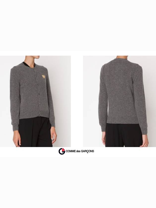 Comme des Gar ons Gold Wappen Wool Round Neck Cardigan Charcoal - COMME DES GARCONS PLAY - BALAAN 6