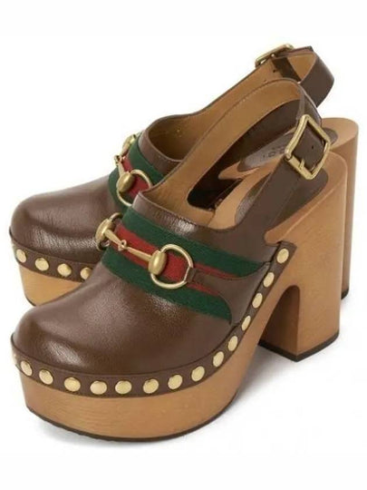 Horsebit Sandals Heel Brown - GUCCI - BALAAN 2