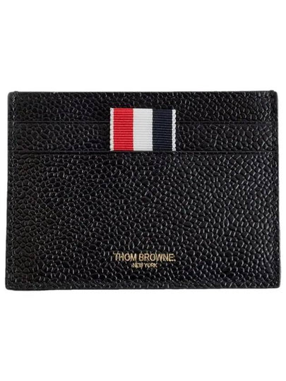 Pebble Grain Leather Stripe Single Card Wallet Black - THOM BROWNE - BALAAN 2