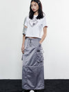 Two Way Satin Maxi Cargo A-Line Skirt Gray - NOTKNOWING - BALAAN 3