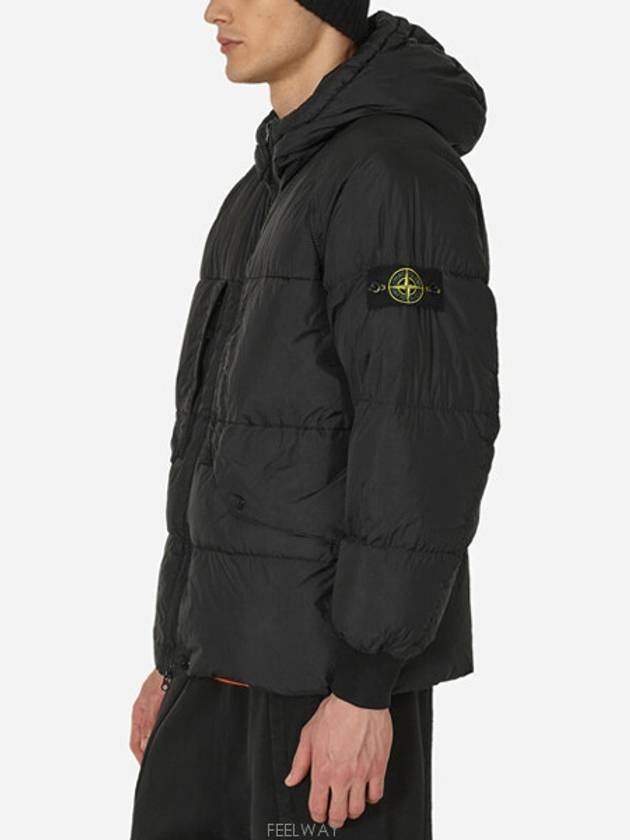 Garment Dyed Crinkle Reps Recycled Nylon Hoodie Padding Black - STONE ISLAND - BALAAN 3