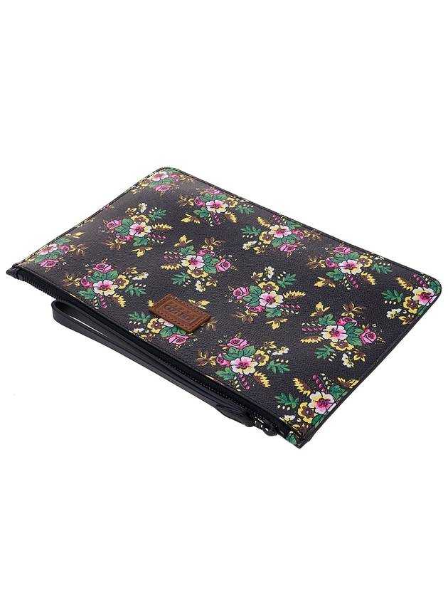 Pop Bouquet Print Logo Patch Large Pouch Bag Black - KENZO - BALAAN.