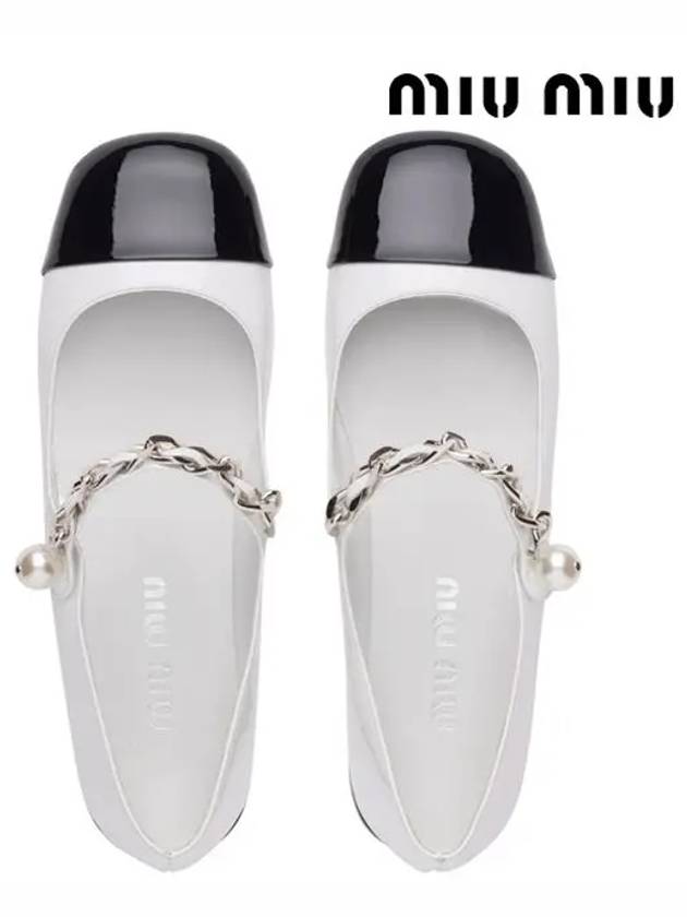 Patent Leather Ballerina Black White - MIU MIU - BALAAN 6