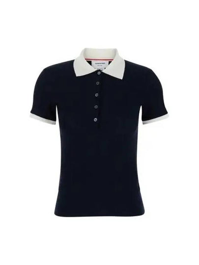 Contrasting Collar Wool Polo Shirt Navy - THOM BROWNE - BALAAN 2