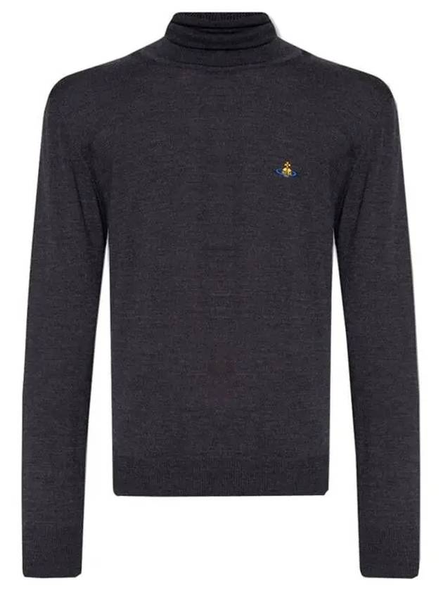 Men's Embroidered Logo Knit Turtleneck Black - VIVIENNE WESTWOOD - BALAAN 2