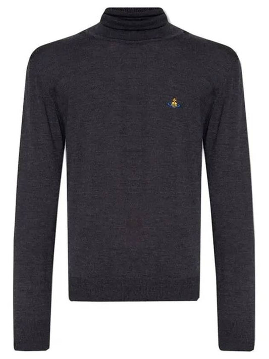 Men's Embroidered Logo Knit Turtleneck Black - VIVIENNE WESTWOOD - BALAAN 2