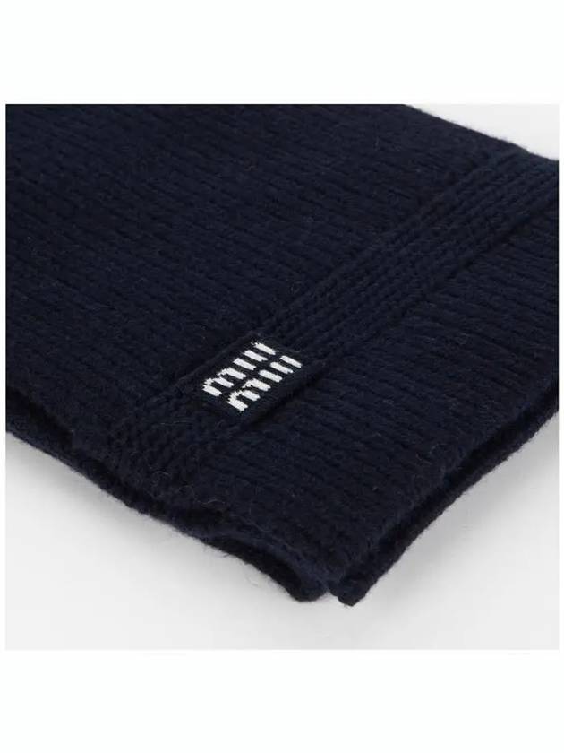 Intarsia Logo Wool Cashmere Muffler Navy - MIU MIU - BALAAN 4