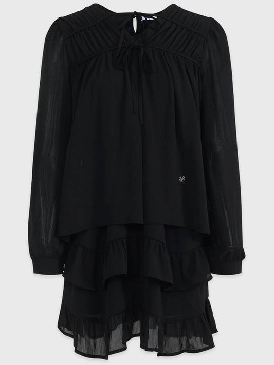 V-Neck Frill Short Dress Black - MICANE - BALAAN 1