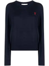 Heart Logo Crew Neck Merino Wool Knit Top Blue - AMI - BALAAN 2