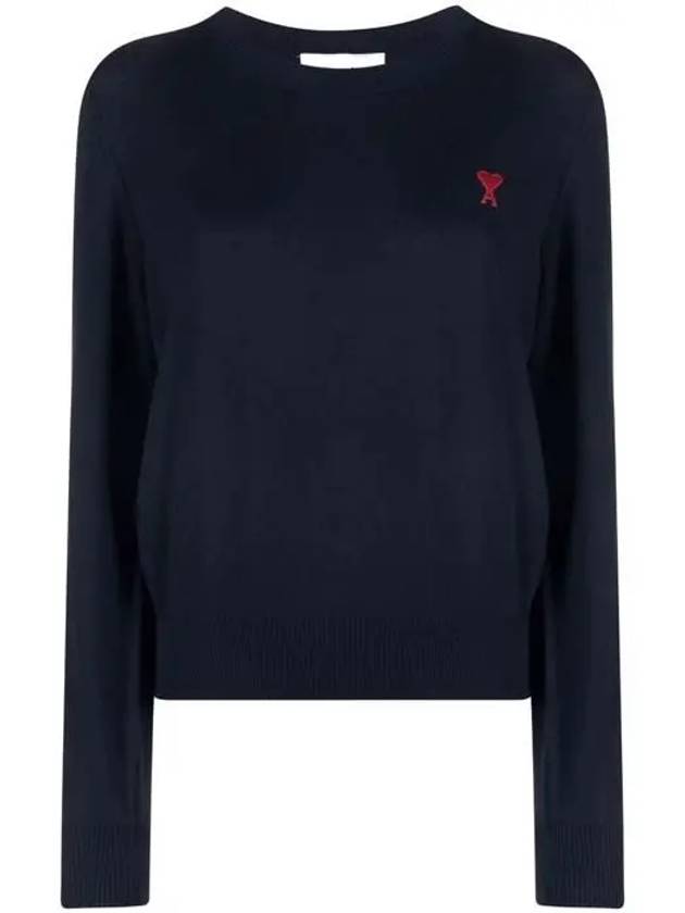 Heart Logo Crew Neck Merino Wool Knit Top Blue - AMI - BALAAN 2