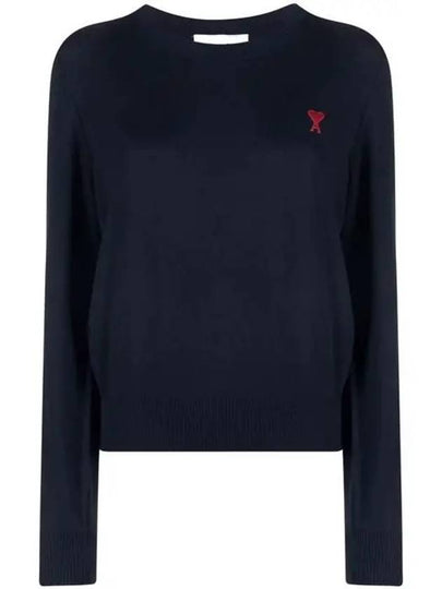 Heart Logo Crew Neck Merino Wool Knit Top Blue - AMI - BALAAN 2