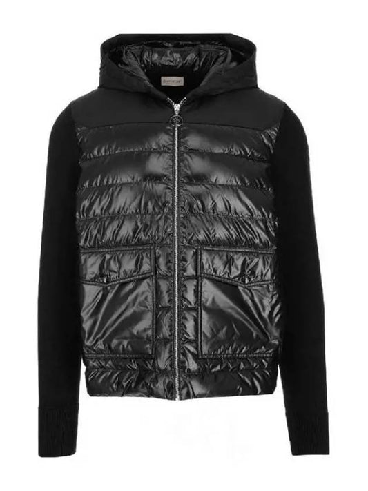 Men's Logo Patch Hooded Padded Cardigan Black - MONCLER - BALAAN 2