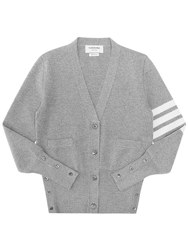 Milano Stitch 4 Bar Classic V Neck Fine Merino Wool Cardigan Grey - THOM BROWNE - BALAAN 6