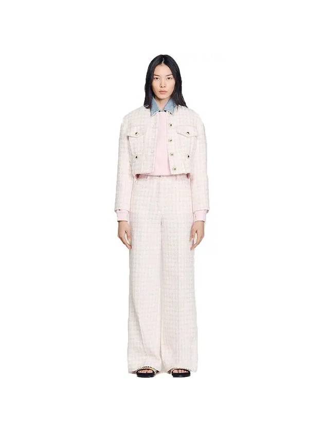 Button Up Tweed Crop Jacket Pink - SANDRO - BALAAN 5