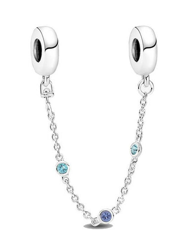 Triple Blue Stone Safety Chain Bracelet Charm Silver - PANDORA - BALAAN 1