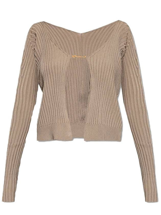 Fraru logo closure seamless open cardigan beige - JACQUEMUS - BALAAN.