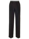 Logo Waistband Virgin Wool Straight Pants Black - MIU MIU - BALAAN 2