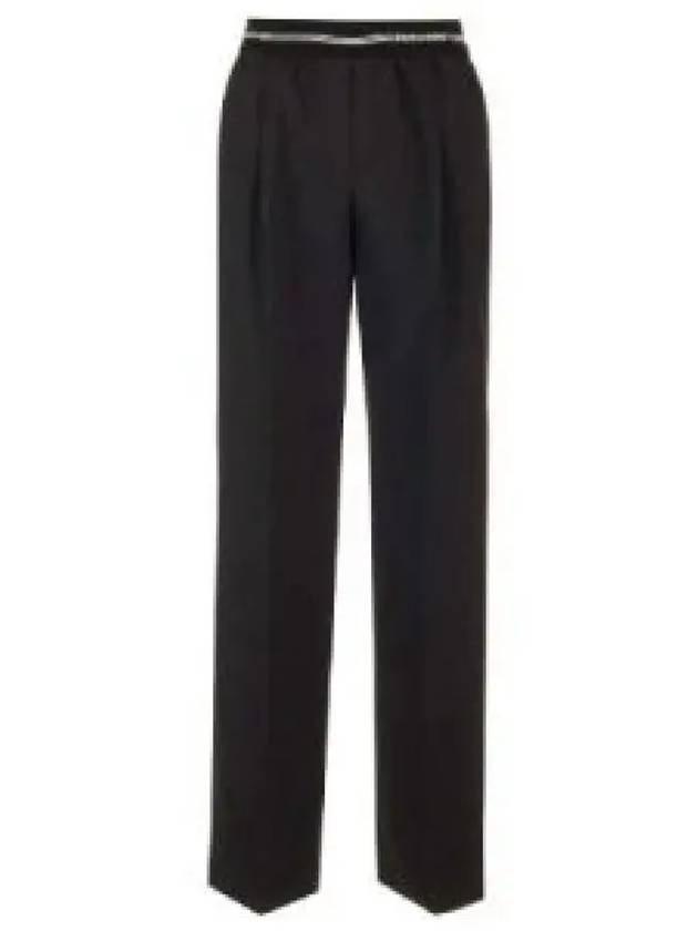 Logo Waistband Virgin Wool Straight Pants Black - MIU MIU - BALAAN 2