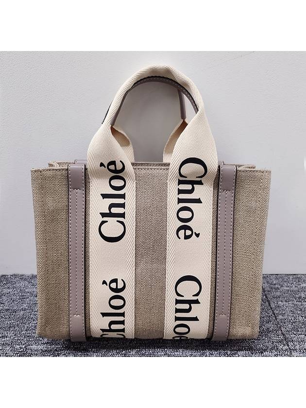 Woody Small Canvas Tote Bag Musk Grey - CHLOE - BALAAN 5