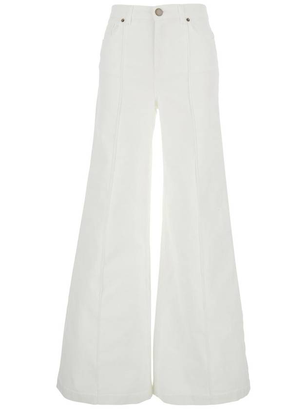 White Pants With Wide Leg And Logo Patch On The Rear In Cotton Woman - TWINSET - BALAAN 1