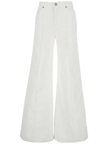 White Pants With Wide Leg And Logo Patch On The Rear In Cotton Woman - TWINSET - BALAAN 1