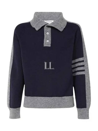 4-Bar Wool Polo Knit Top Navy Grey - THOM BROWNE - BALAAN 2