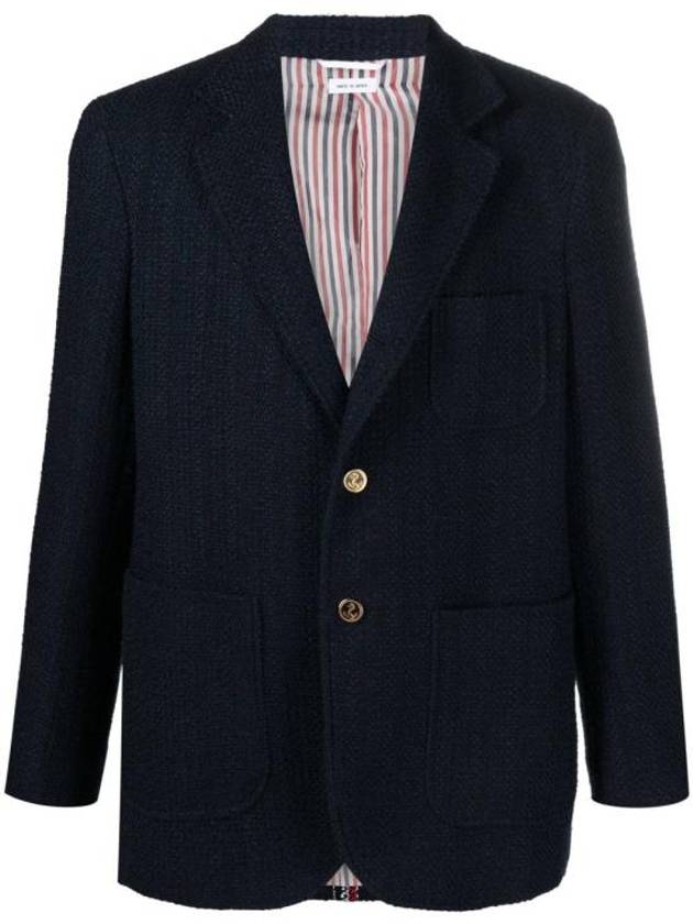 Tricolor Stripe Tweed Single Breasted Jacket Navy - THOM BROWNE - BALAAN 2