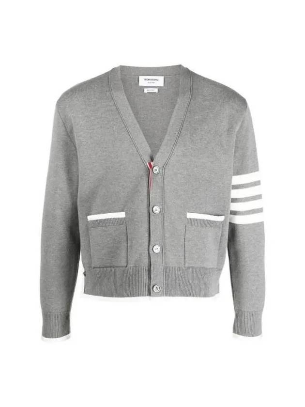 V-Neck Diagonal Armband Cardigan Grey - THOM BROWNE - BALAAN 2