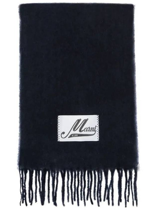 logo patch fringe muffler black - MARNI - BALAAN.