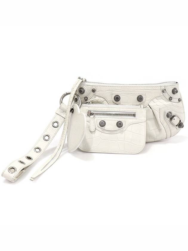 694027 White Crocodile Embossed Calfskin Silver Le Cagole Mini Multi Pouch Clutch - BALENCIAGA - BALAAN 1