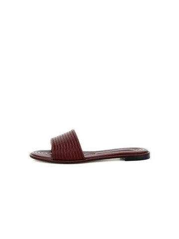 Women s Embossed Stitched Leather Slides Cherry Brown - GIORGIO ARMANI - BALAAN 1