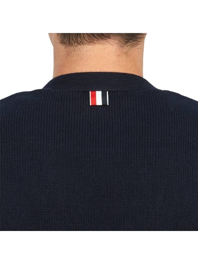 RWB Striped Intarsia Cotton Cardigan Navy - THOM BROWNE - BALAAN 8