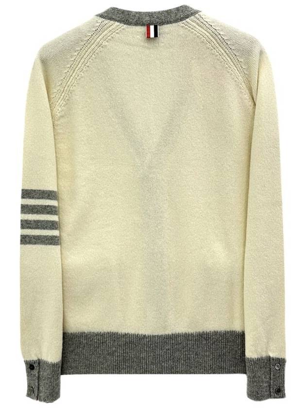 V-Neck 4-Bar Wool Cardigan White - THOM BROWNE - BALAAN 3