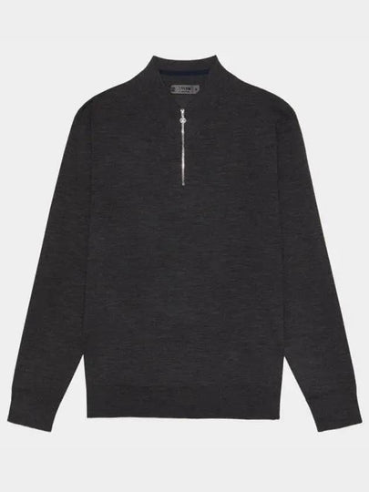 Men's V-Neck Half Zip Merino Wool Knit Top Dark Grey - G/FORE - BALAAN 2