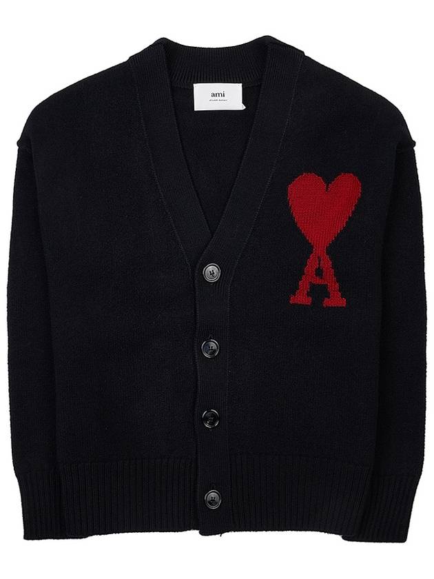 Heart Logo V Neck Wool Cardigan Black - AMI - BALAAN 10