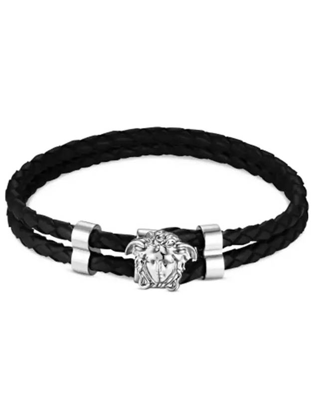 Medusa Braided Leather Bracelet Black - VERSACE - BALAAN 4