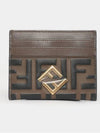 Logo Diamond Leather Card Wallet Brown - FENDI - BALAAN 4