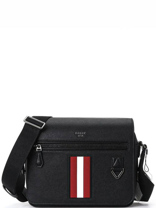 Metal Logo Three Stripes Messenger Bag Black - BALLY - BALAAN.