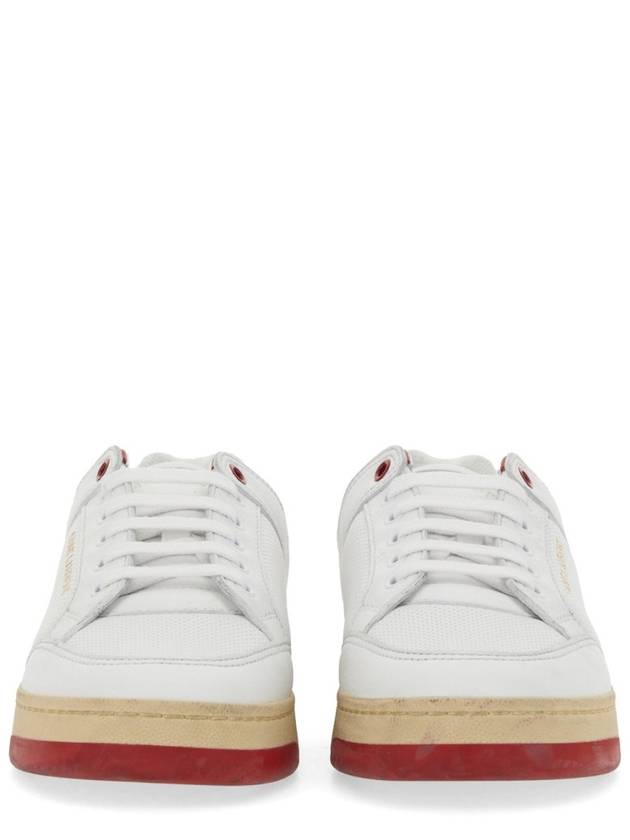 Crack Lace Up Calf Leather Low Top Sneakers White Red - SAINT LAURENT - BALAAN 6