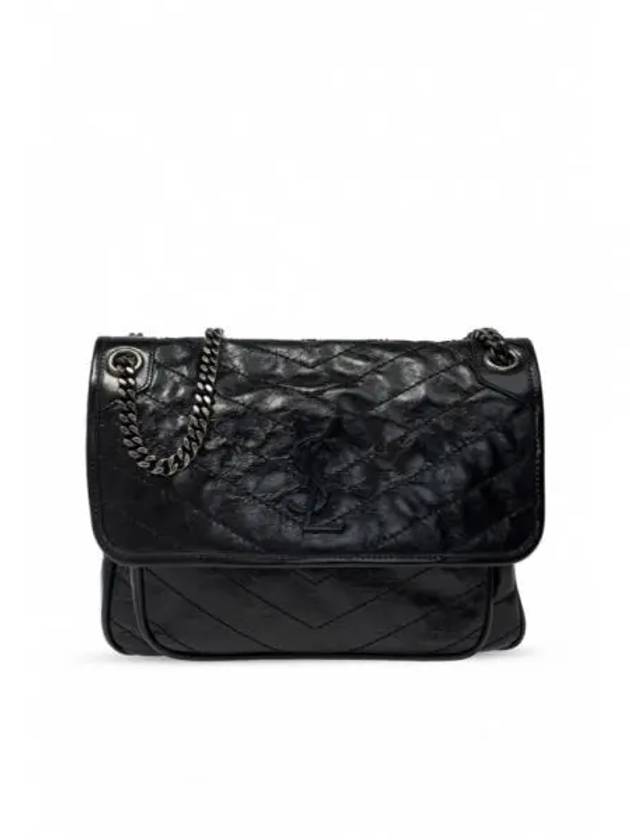 Nikki Medium Krinkle Vintage Leather Shoulder Bag Black - SAINT LAURENT - BALAAN 2