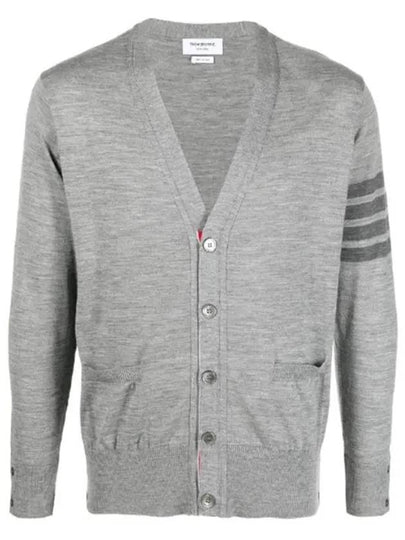 4-Bar Stripe Sustainable Merino Wool Cardigan Grey - THOM BROWNE - BALAAN 2