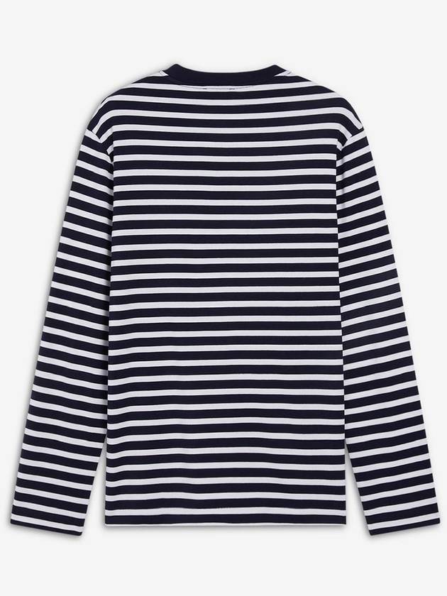 Fox Logo Stripe Long Sleeve T-Shirt Navy - MAISON KITSUNE - BALAAN 3