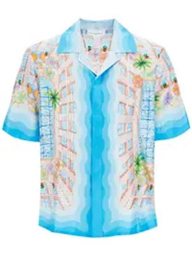 LeFlongen Silk Short Sleeve Shirt Blue - CASABLANCA - BALAAN 1