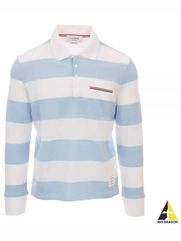 Men's Rugby Stripe Pick Pocket Polo Shirt Light Blue - THOM BROWNE - BALAAN 2