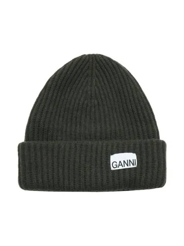 Logo Patch Knit Beanie Green - GANNI - BALAAN 2