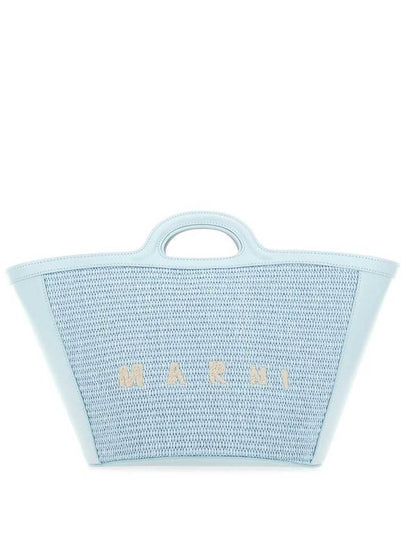 Women's Tropicalia Small Leather Raffia Tote Bag Light Blue - MARNI - BALAAN 2