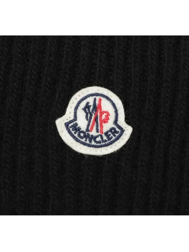 3B00048 M1241 999 Logo Patch Black Wool Beanie - MONCLER - BALAAN 3